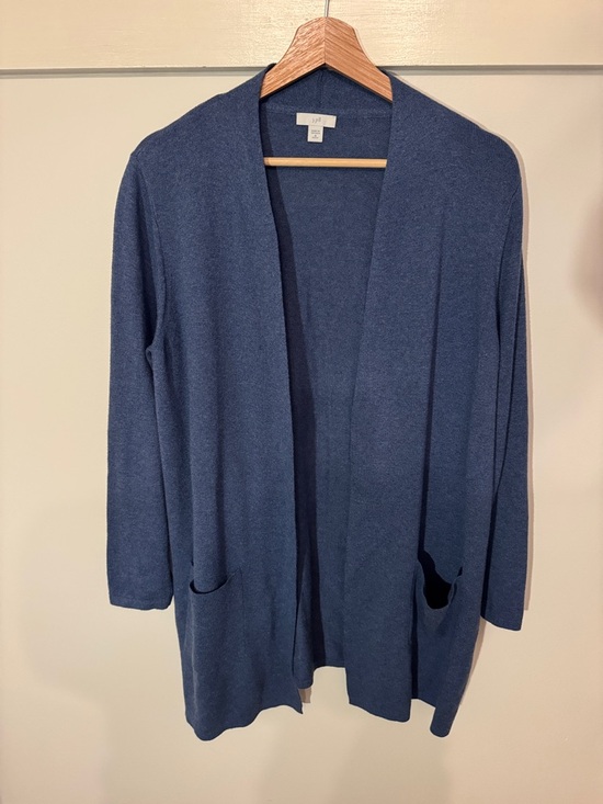 J. Jill Sweaters - J. Jill Blue Open Front Cardigan Silk Wool Cotton Blend Lightweight Pockets M